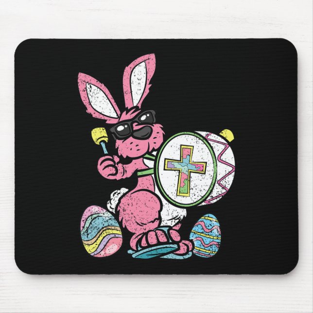 Bunny Drummer Easter Egg Hunting Spring Rabbit Jes Mouse Mat (Front)