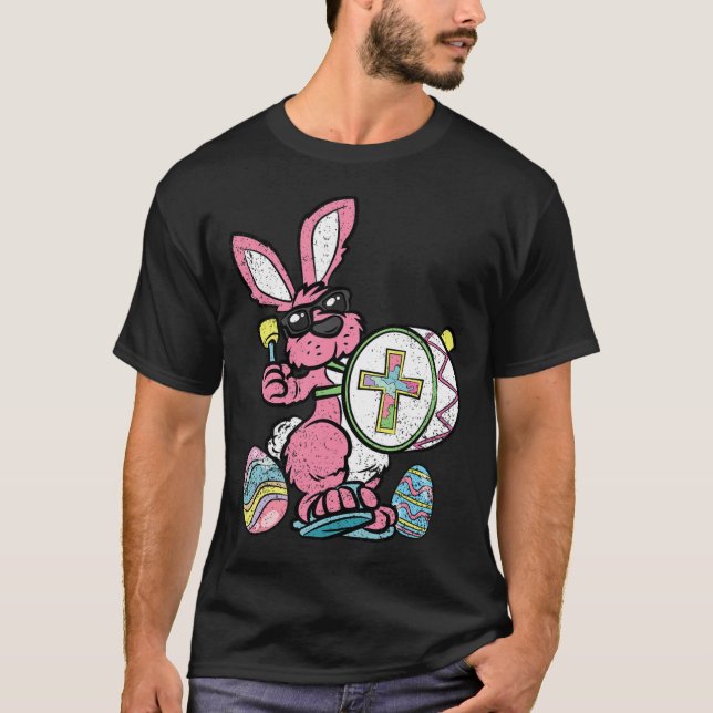 Bunny Drummer Easter Egg Hunting Spring Rabbit Jes T-Shirt (Front)