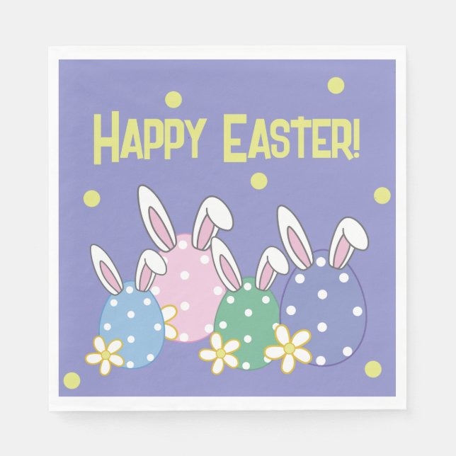 Bunny Ear Eggs Happy Easter Napkins (purple) (Front)