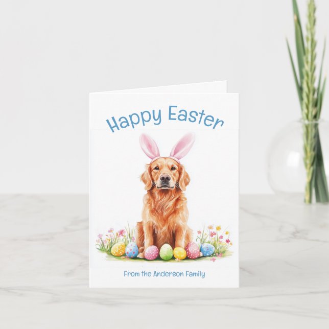 Bunny Ear Golden Retriever Dog Funny Easter Holiday Card (Front)