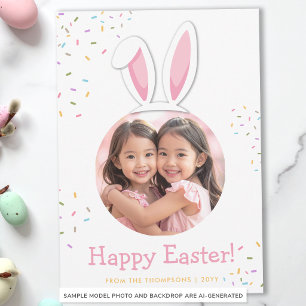 Bunny Ears And Colourful Sprinkles Easter Photo Card