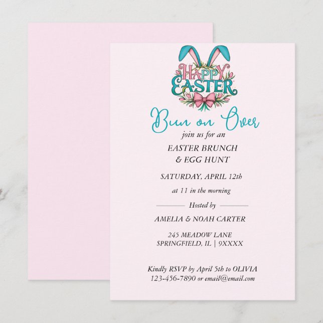 Bunny Ears Easter BRUNCH & HUNT Invitation (Front/Back)