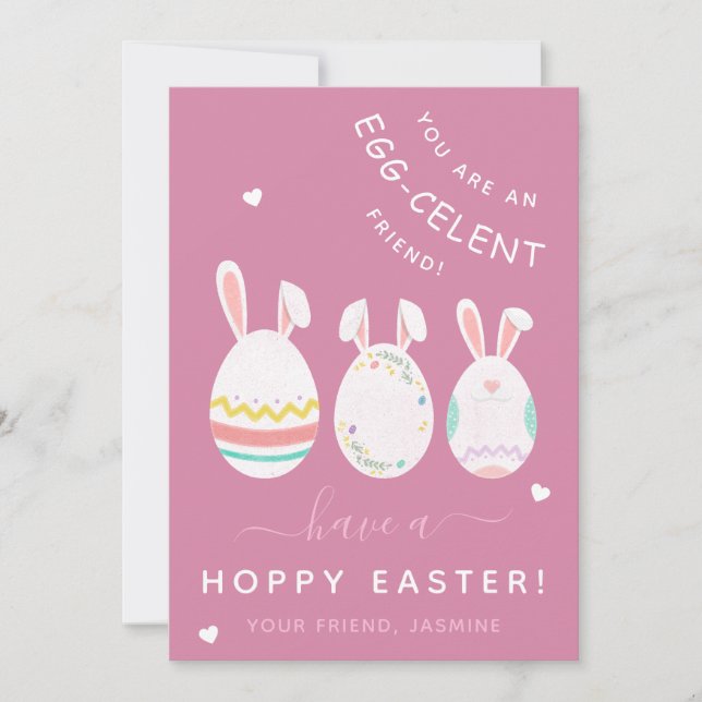 Bunny Ears Easter Eggs Kids Classroom Friend Cute Holiday Card (Front)