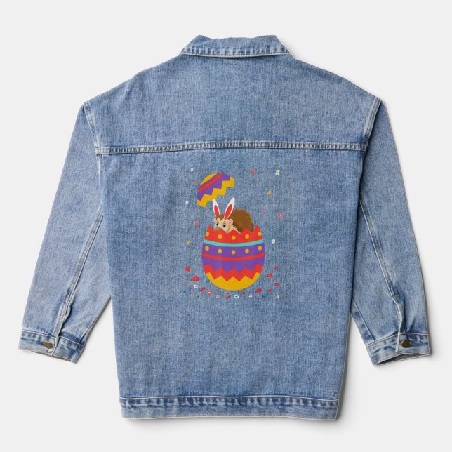 Bunny Ears Eggs Costume Cute Easter Day Graphic Po Denim Jacket (Back)