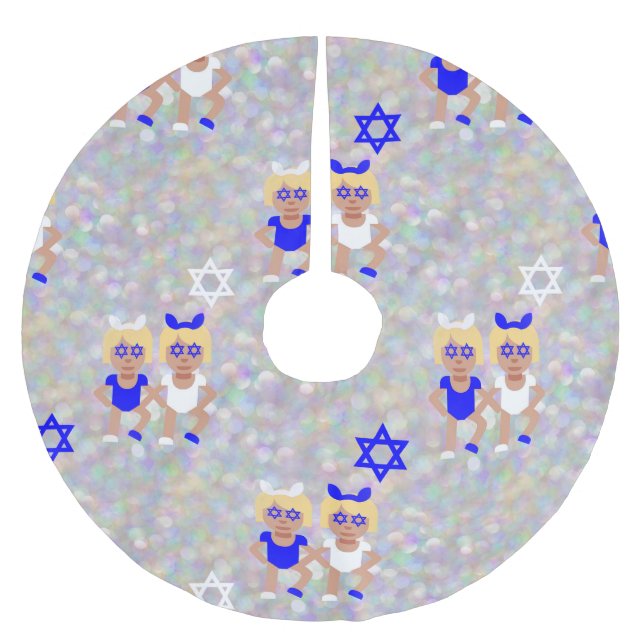 bunny ears hanukkah emoji brushed polyester tree skirt (Front)