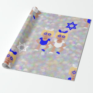 bunny ears hanukkah emoji wrapping paper
