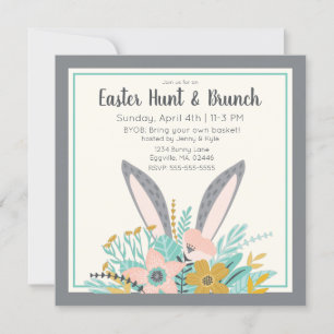 Bunny Ears in Spring Flowers Invitation