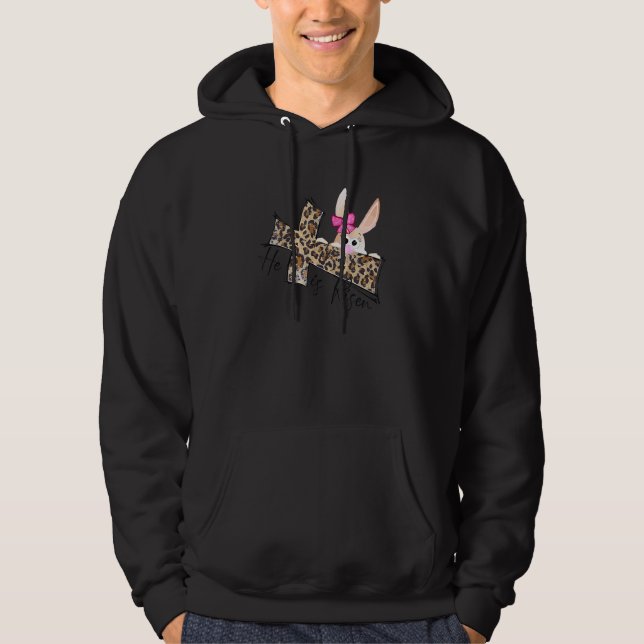 Bunny Ears Leopard He Is Risen Faith Cross Christi Hoodie (Front)
