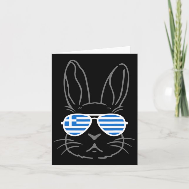 Bunny Ears Sungles Funny Easter 2025 Greece Flag G Card (Front)