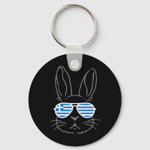 Bunny Ears Sungles Funny Easter 2025 Greece Flag G Key Ring