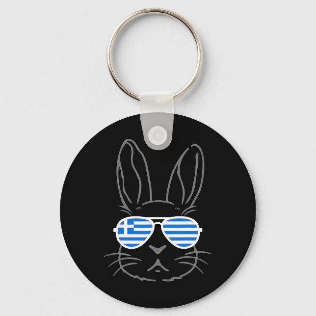 Bunny Ears Sungles Funny Easter 2025 Greece Flag G Key Ring (Front)
