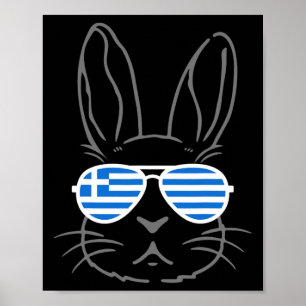 Bunny Ears Sungles Funny Easter 2025 Greece Flag G Poster