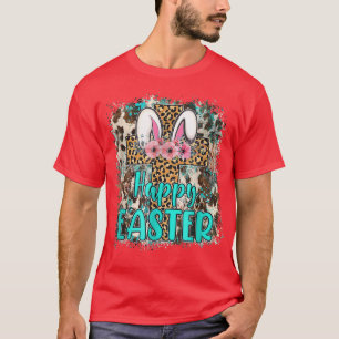 Bunny Easter Day Leopard Cross With Flowers T-Shirt