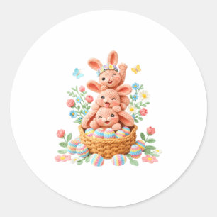 Bunny easter day yarn crochet cute rabbit face egg classic round sticker