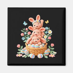 Bunny Easter Day Yarn Crochet Cute Rabbit Face Egg Magnet