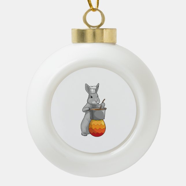 Bunny Easter Easter egg Chef Ceramic Ball Christmas Ornament (Front)