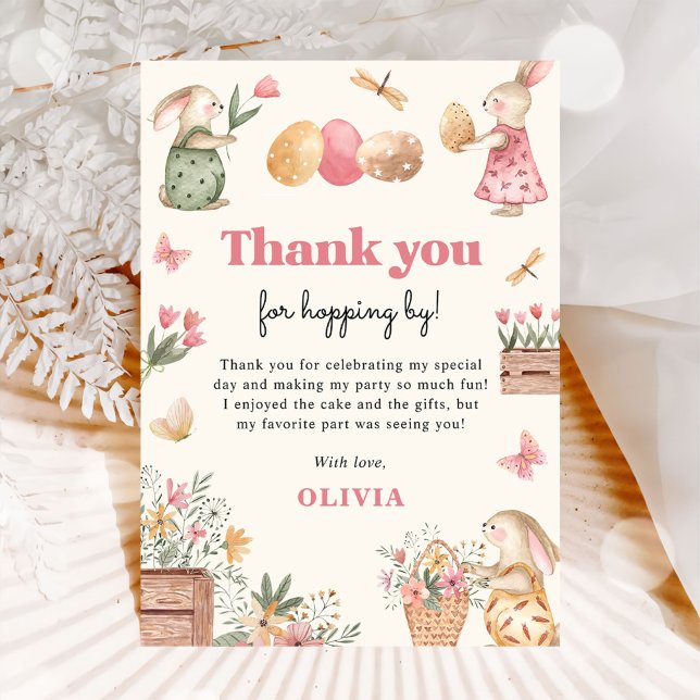 Bunny Easter Egg Girl Birthday Party Thank You Card (Creator Uploaded)