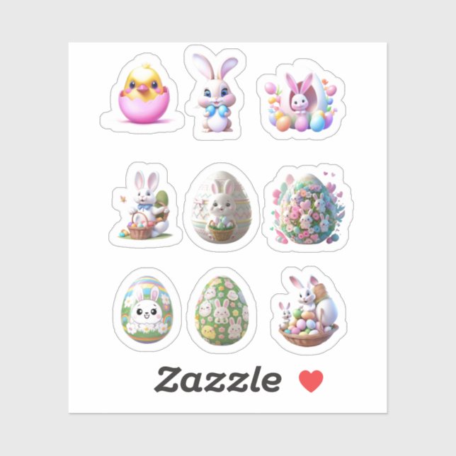 Bunny Easter Egg Stickers  (Sheet)