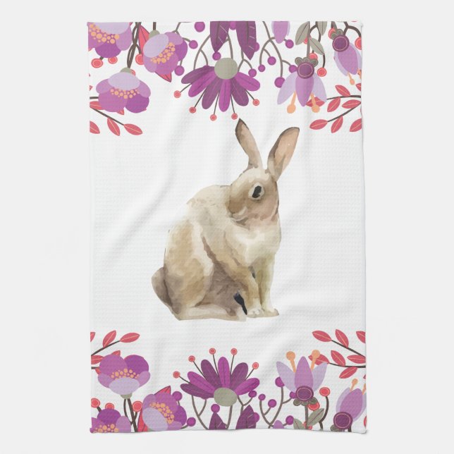 Bunny Easter Floral Tea Towel (Vertical)