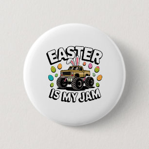 Bunny Easter Is My Jam Truck Easter Eggs Kids Boys 6 Cm Round Badge