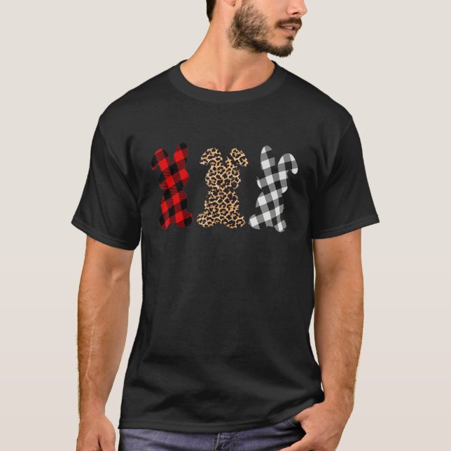 Bunny Easter Leopard Plaid Buffalo Rabbit Easter D T-Shirt (Front)