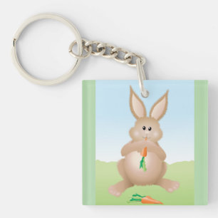 Bunny Eating Carrot Adorable Rabbit Key Ring