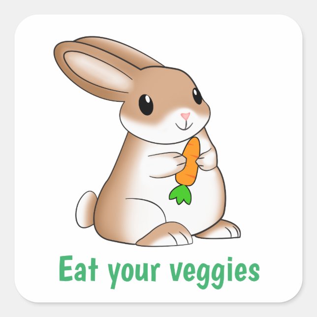 Bunny eating carrot. Eat your veggies  Square Sticker (Front)