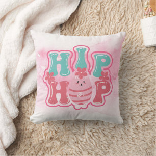 Bunny Egg Hunt Hip Hop Happy Easter Watercolor Cushion