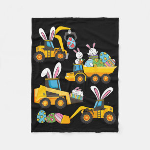 Bunny Eggs Construction Excavator Easter Day Boys Fleece Blanket