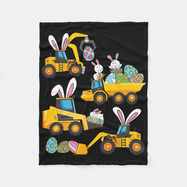 Bunny Eggs Construction Excavator Easter Day Boys  Fleece Blanket (Front)