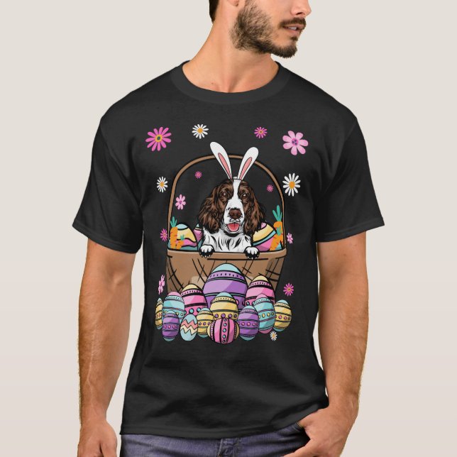Bunny Eglish Springer Spaniel Dog Happy Easter Day T-Shirt (Front)