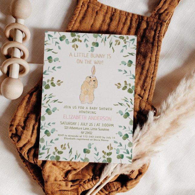 Bunny Eucalyptus Pink Baby Shower  Invitation (Creator Uploaded)