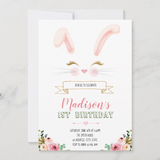 Bunny face birthday invitation (Front)
