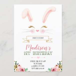 Bunny face birthday invitation