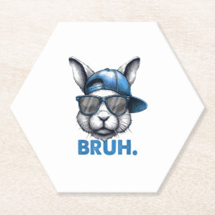 Bunny Face Bruh Meme Funny Saying Bro Greeting Eas Paper Coaster