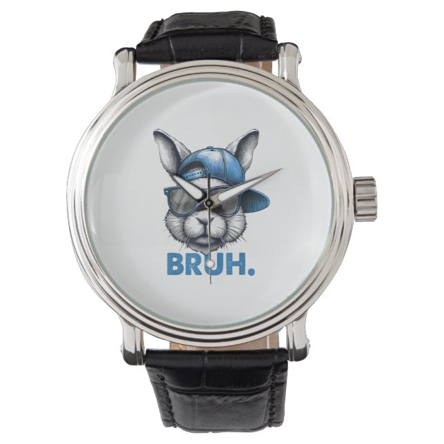 Bunny Face Bruh Meme Funny Saying Bro Greeting Eas Watch (Front)