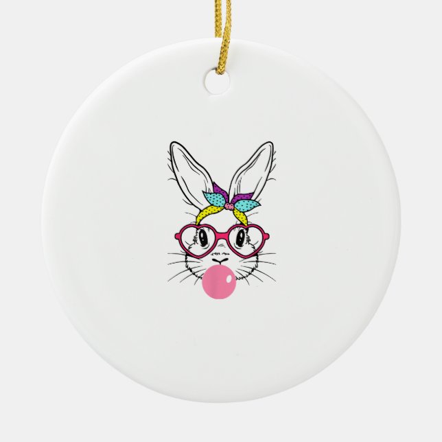 Bunny Face Bubblegum Blowing Glasses Headband Happ Ceramic Tree Decoration (Front)