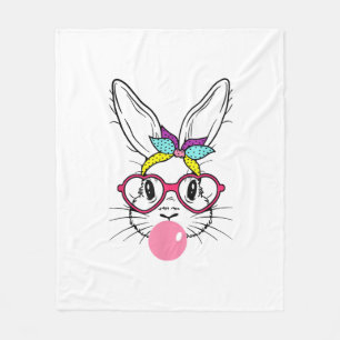 Bunny Face Bubblegum Blowing Glasses Headband Happ Fleece Blanket