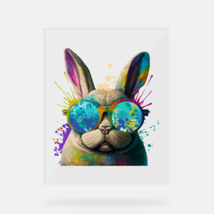 Bunny face Cool Easter Bunny with Glasses Acrylic Sign