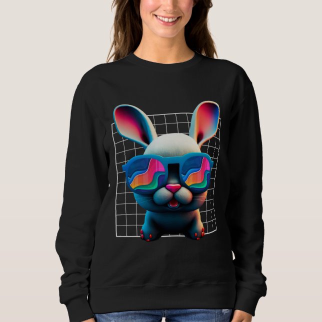 Bunny face Cool Easter Bunny with Glasses Easter 1 Sweatshirt (Front)
