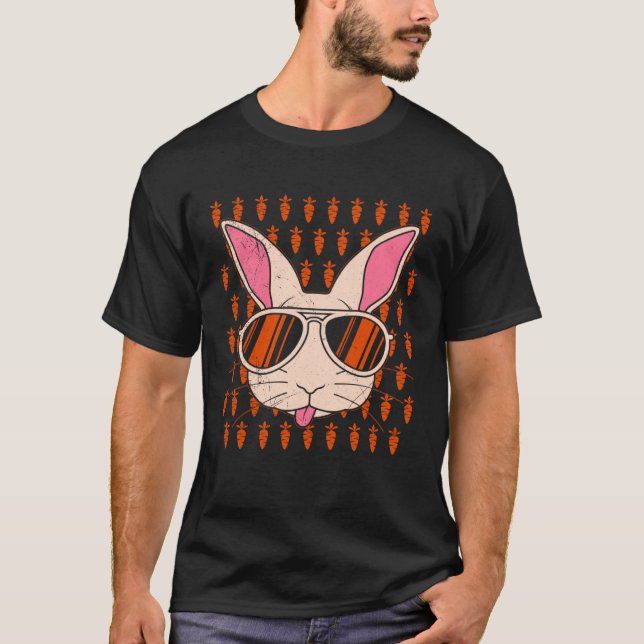 Bunny face Cool Easter Bunny with Glasses Easter T-Shirt (Front)