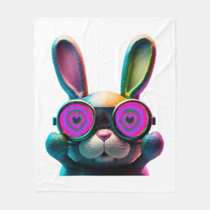 Bunny face Cool Easter Bunny with Glasses Fleece Blanket