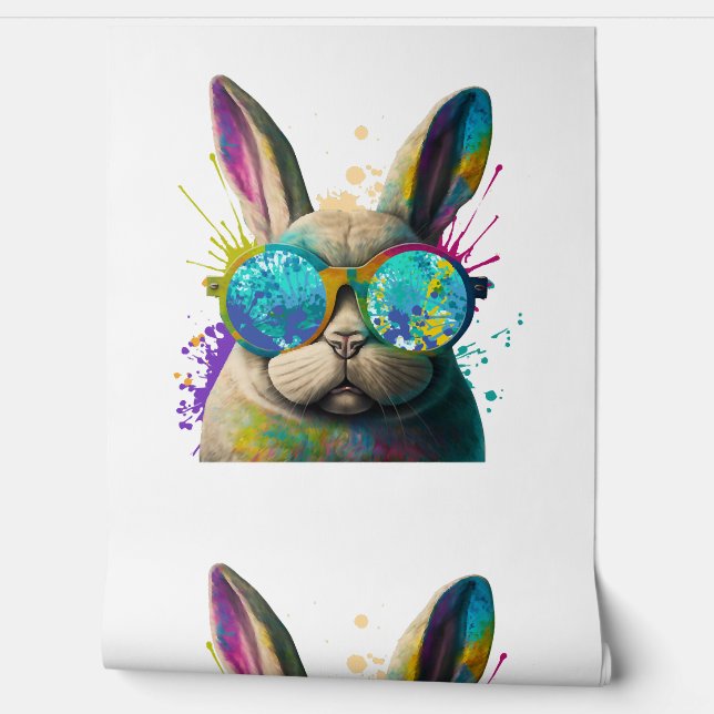 Bunny face Cool Easter Bunny with Glasses          Wallpaper (Unrolling)