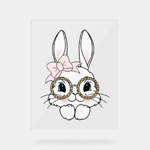 Bunny Face Easter Animal Print Glasses Spring Acrylic Sign