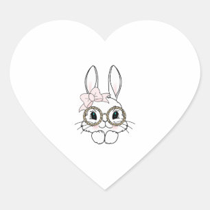 Bunny Face Easter Animal Print Glasses Spring Heart Sticker