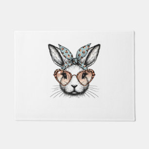 Bunny Face Easter Leopard Glasses Girls Women Cute Doormat