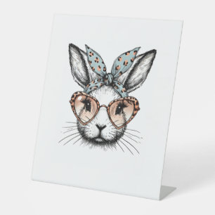 Bunny Face Easter Leopard Glasses Girls Women Cute Pedestal Sign