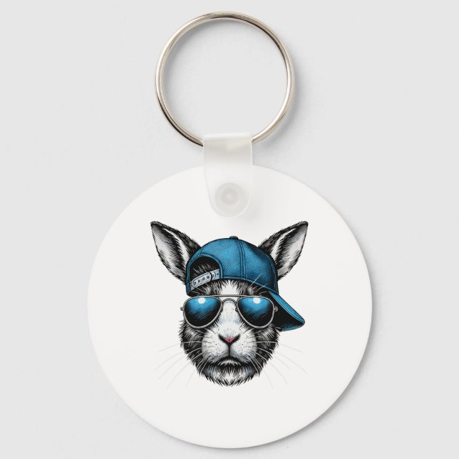 Bunny Face Hat Sungles Happy Easter Day Boy Kid 1  Key Ring (Front)