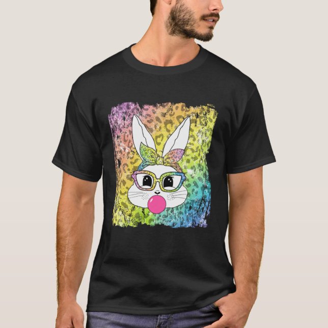 Bunny Face Leopard Glasses Bubble Gum Easter Day G T-Shirt (Front)