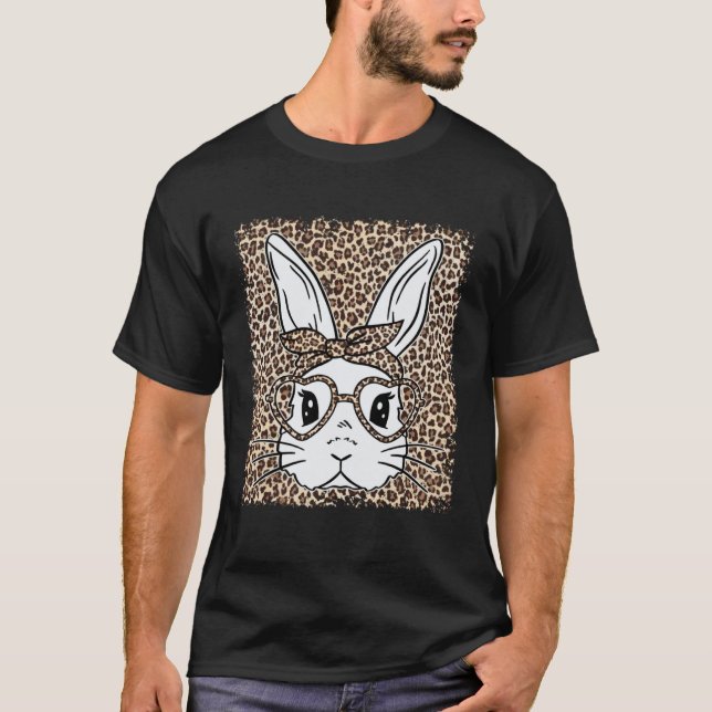 Bunny Face Leopard Glasses Bubble Gum Easter Day G T-Shirt (Front)